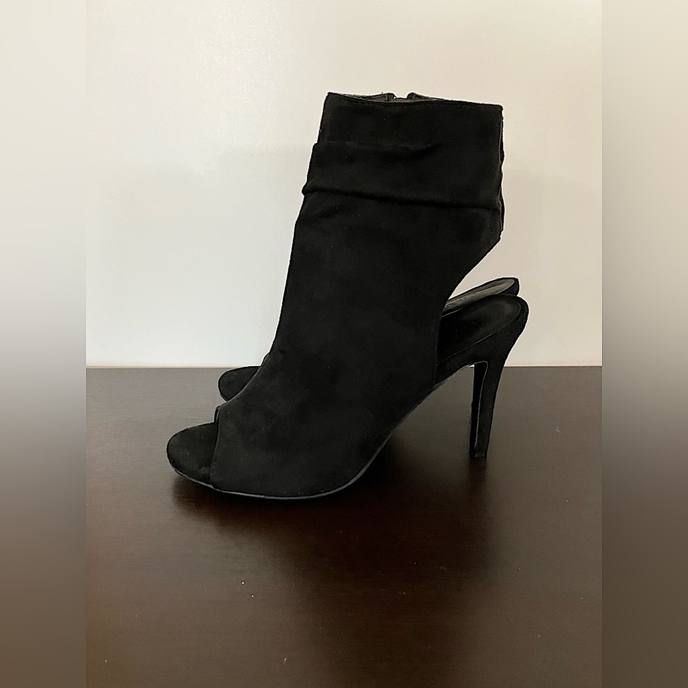 Lov Mark Liana Black Suede Open Toe Stiletto Ankle Booties Sandal Size 9